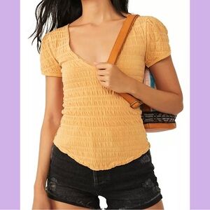 NWT Free People Yellow Sugar Cube Tee